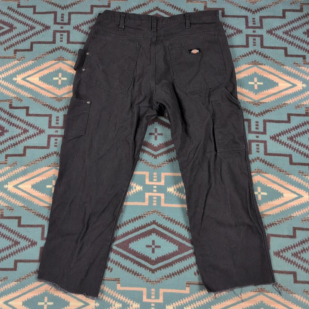 Dickies Black Carpenter Pants 35x26 Cotton Utility Workwear Raw Hem Legs
